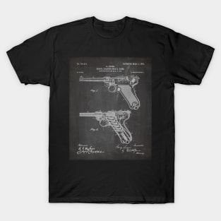 Luger Pistol Firearms Patent - Gun Lover Vintage Guns Art - Black Chalkboard T-Shirt